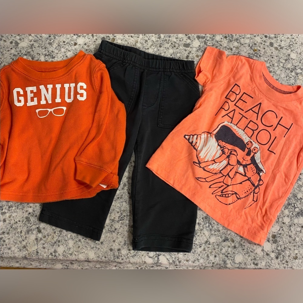 Carters  black sweat pants orange thermal long sleeve, short sleeve grap…